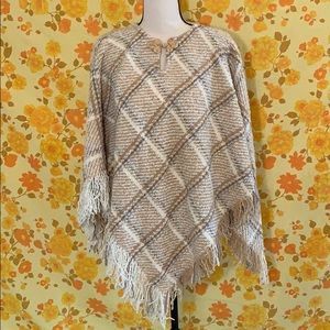 True Vintage Brown White Fringe Ireland  Poncho